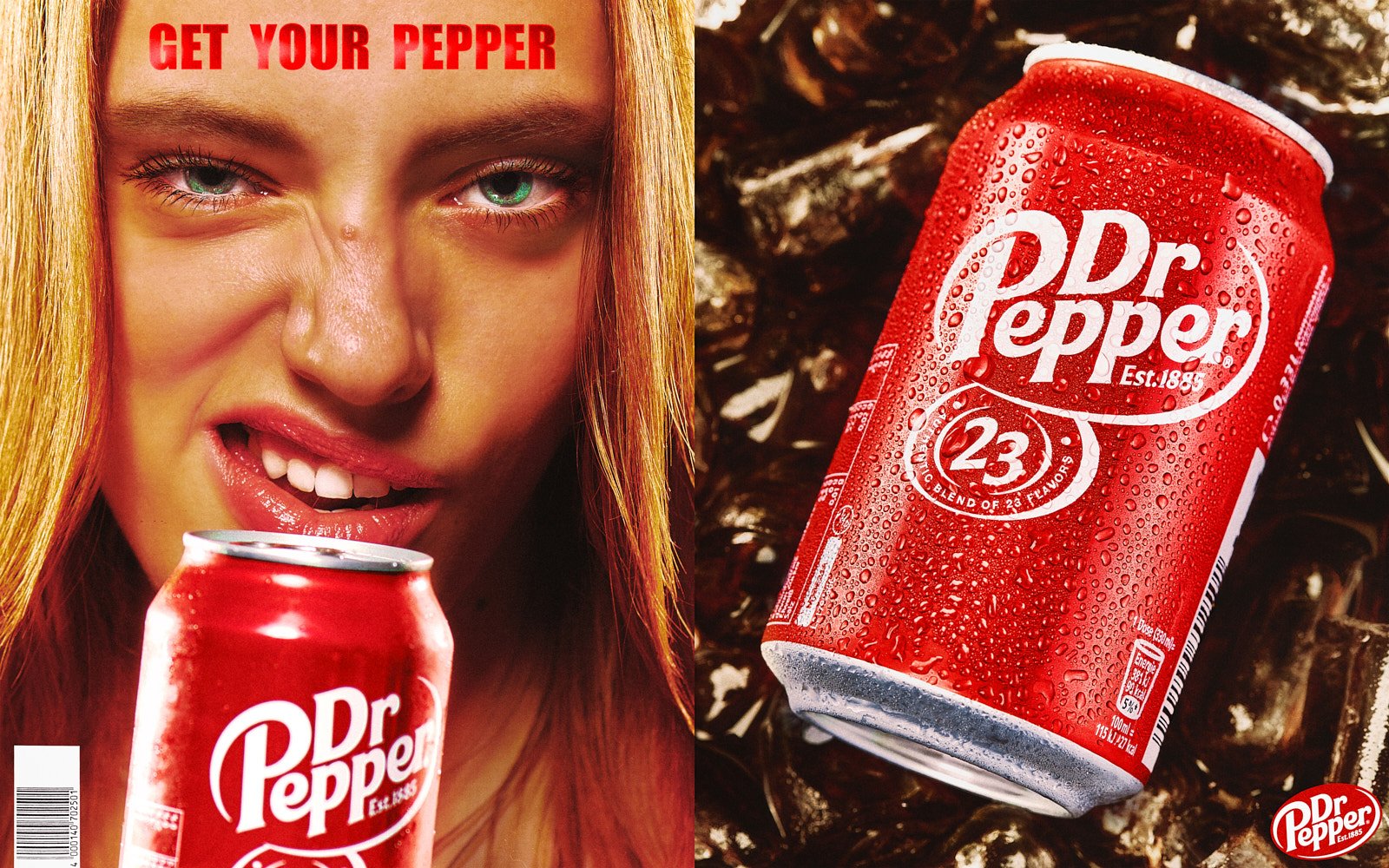 Frau mit Dr-Pepper-Dose, Werbeaufnahme