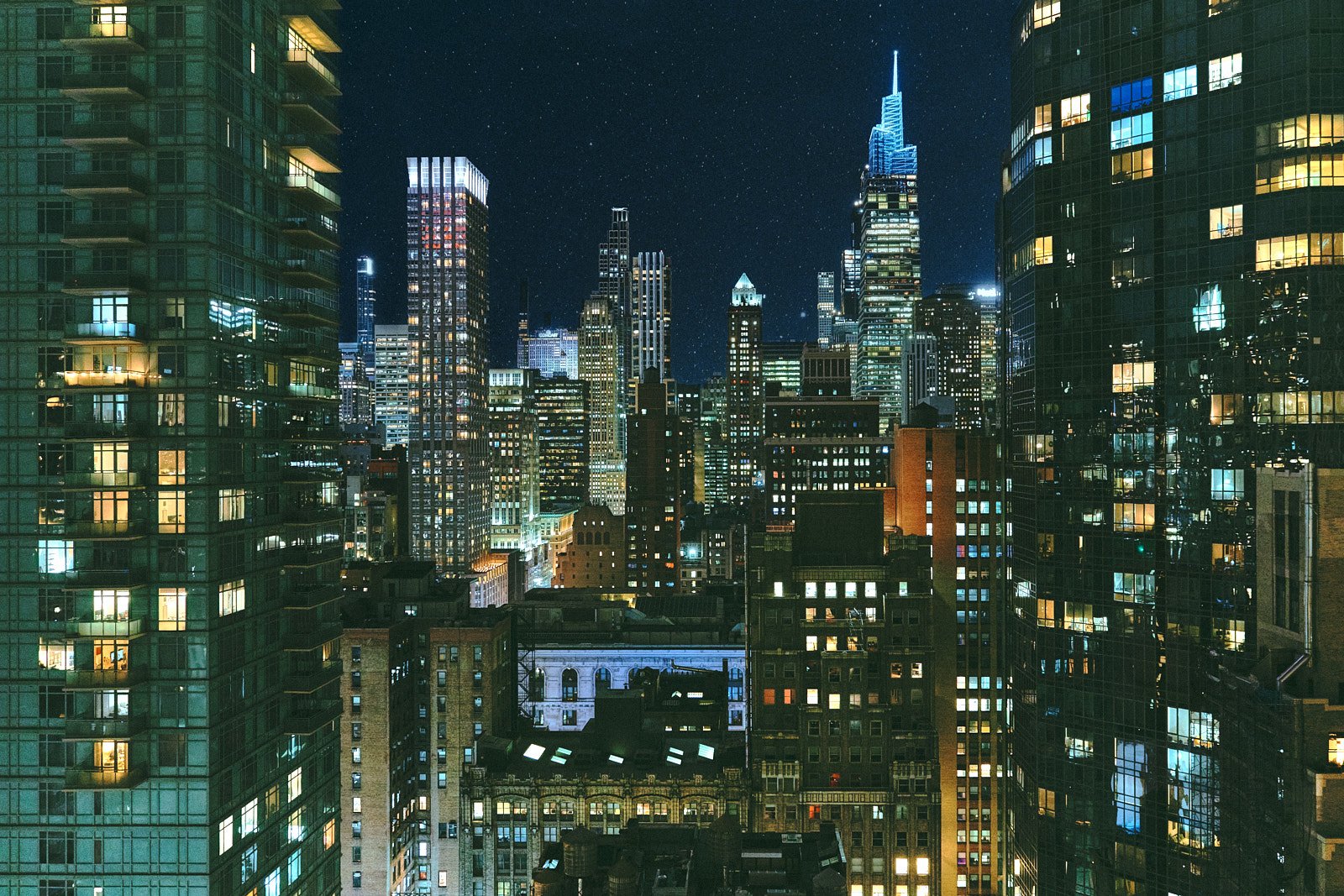 New York bei Nacht, Neonlicht, Retro-Look